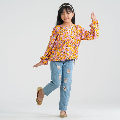 Girl's Yellow Viscose Tunic