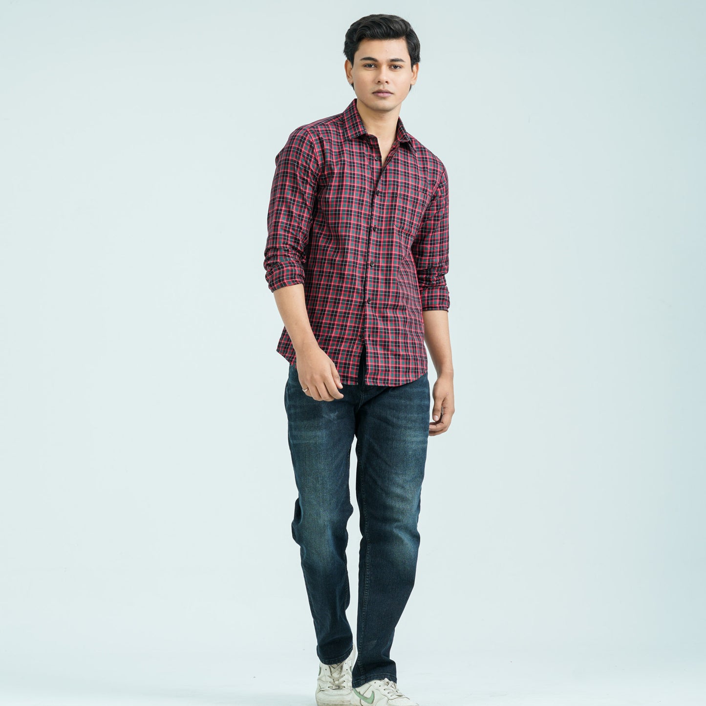Men’s Green Red Casual Cotton Shirt