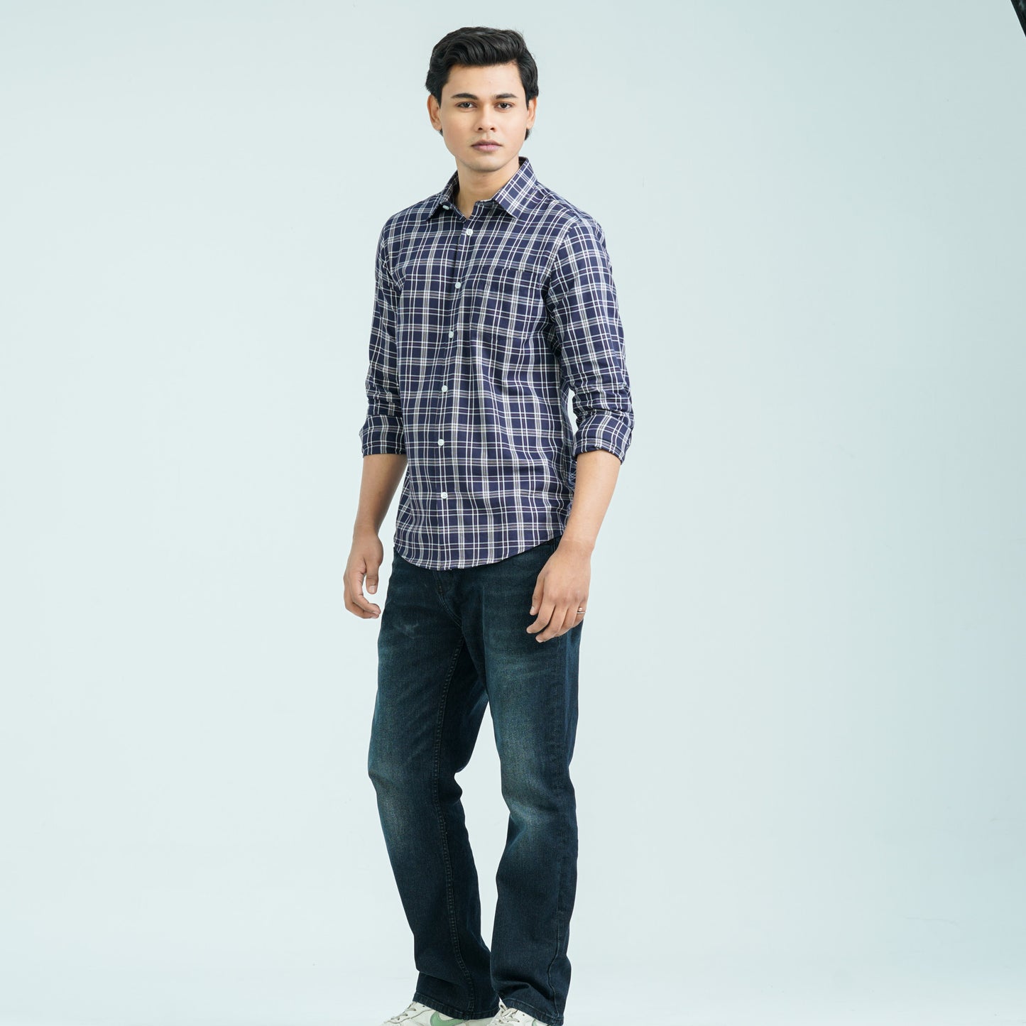 Men’s Navy White Casual Cotton Shirt