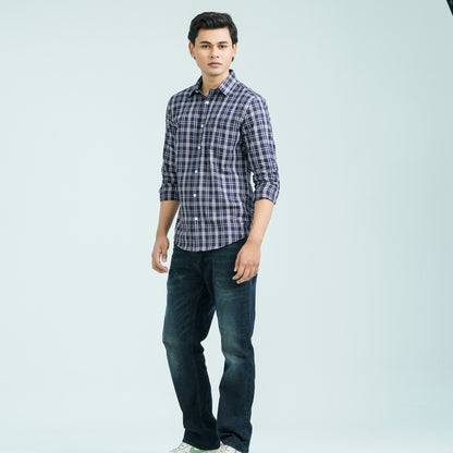 Men’s Navy White Casual Cotton Shirt