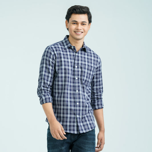 Men’s Navy White Casual Cotton Shirt