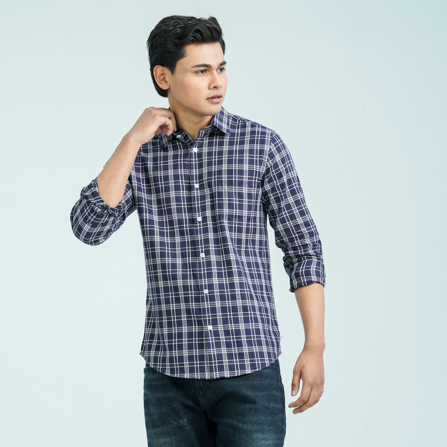 Men’s Navy White Casual Cotton Shirt