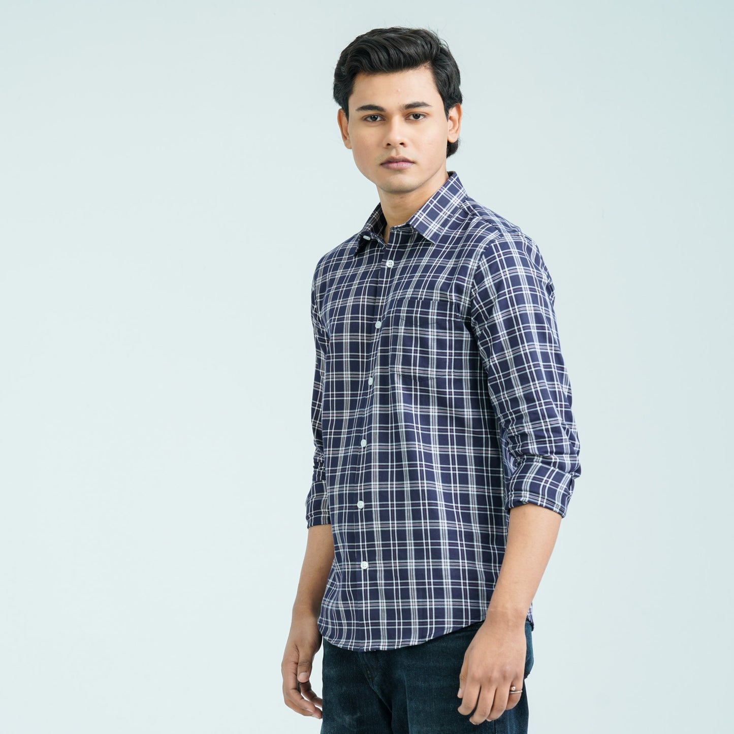 Men’s Navy White Casual Cotton Shirt