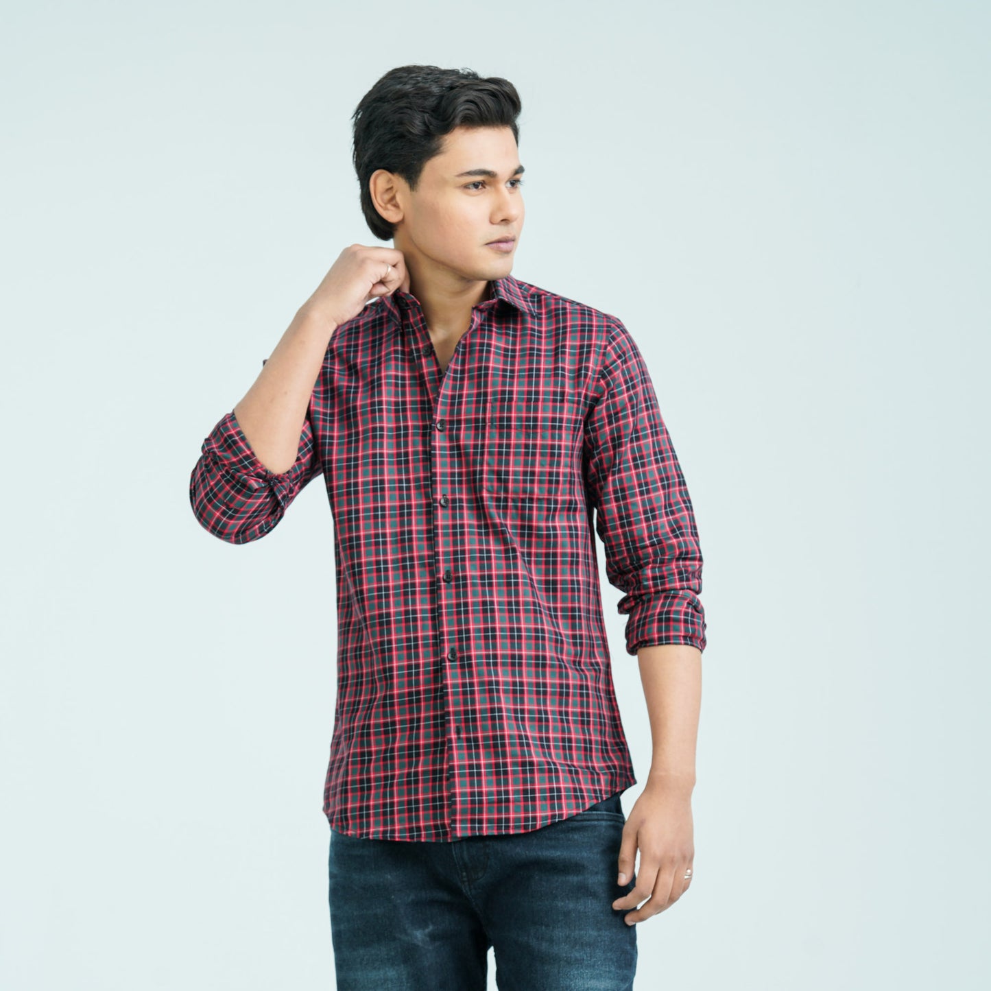 Men’s Green Red Casual Cotton Shirt