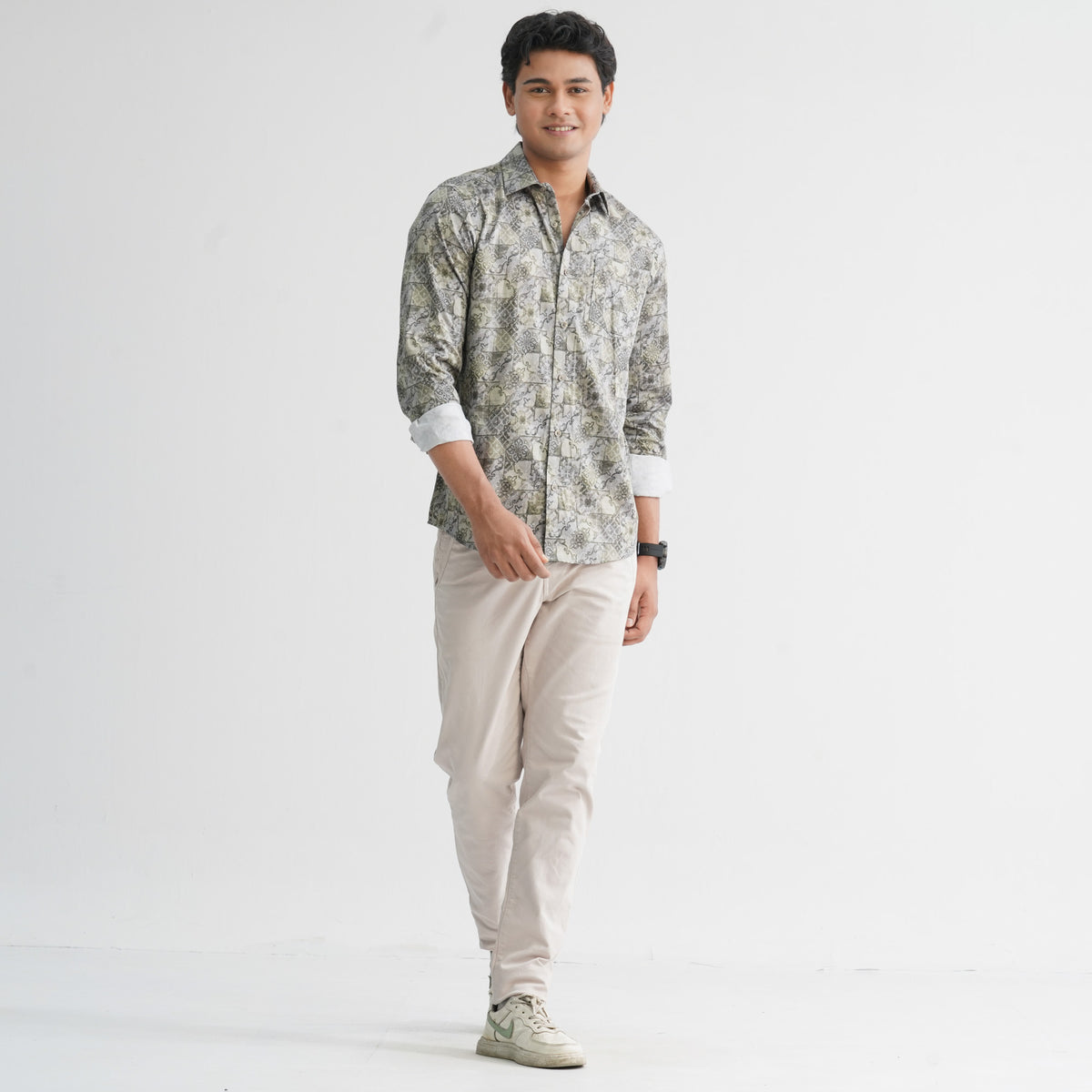 Men's Olive AOP Casual Shirt
