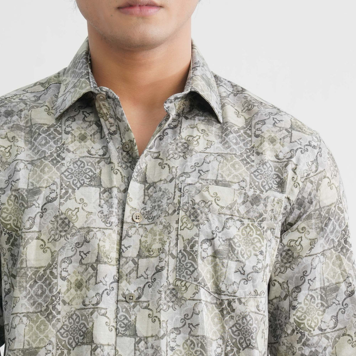 Men's Olive AOP Casual Shirt