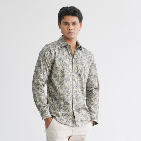 Men's Olive AOP Casual Shirt