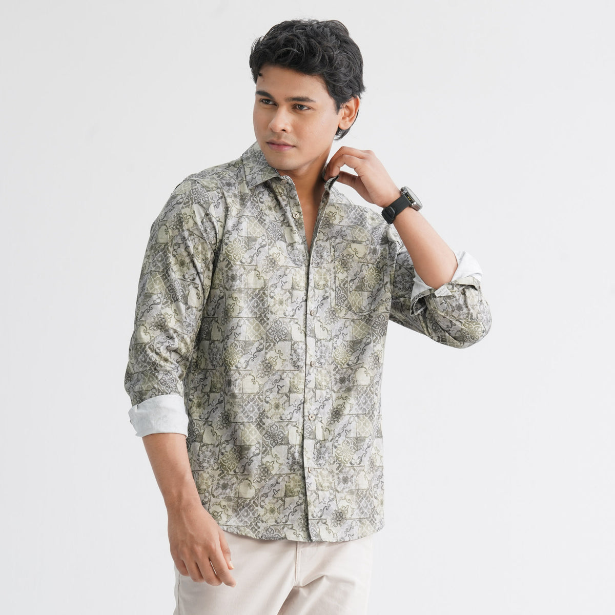 Men's Olive AOP Casual Shirt