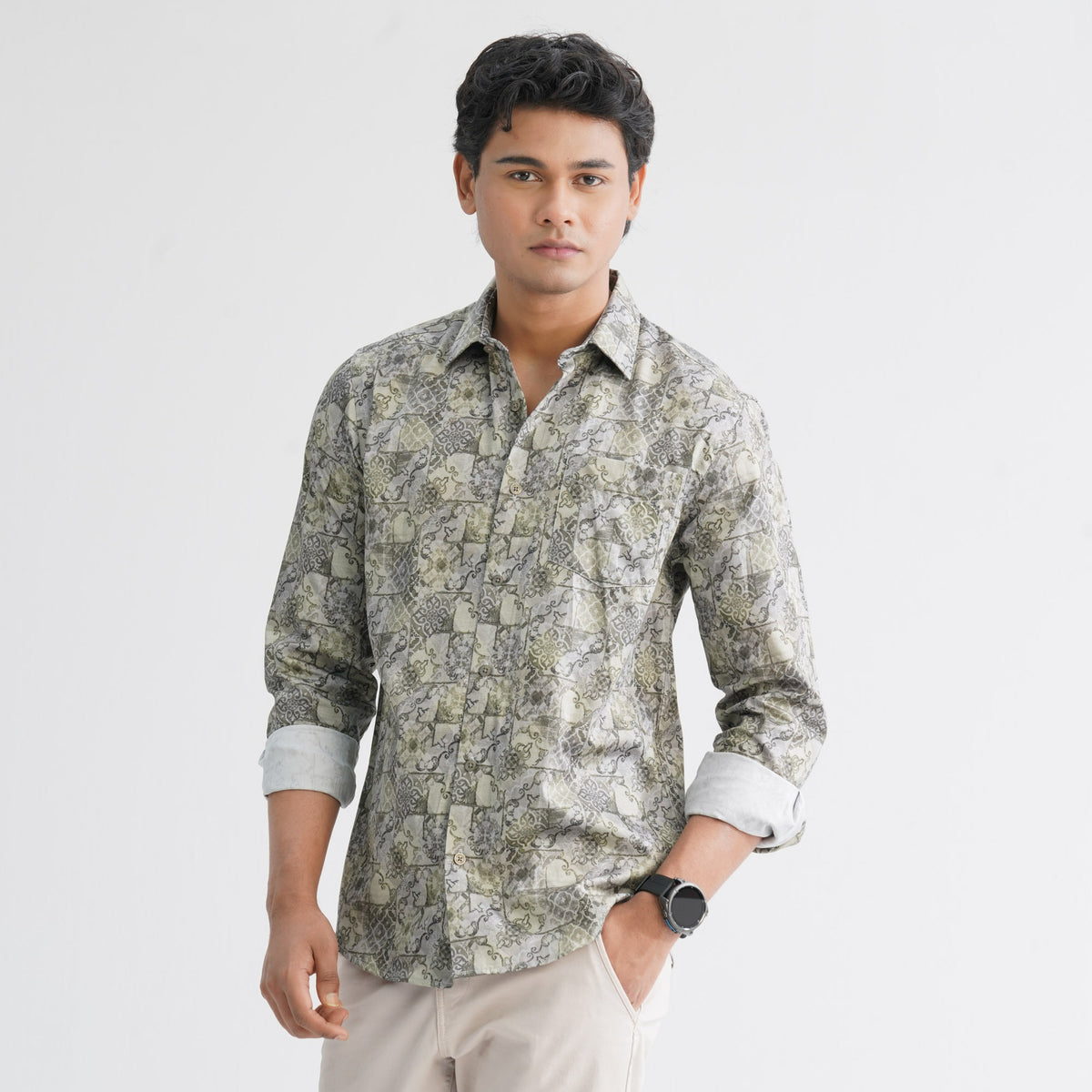Men's Olive AOP Casual Shirt