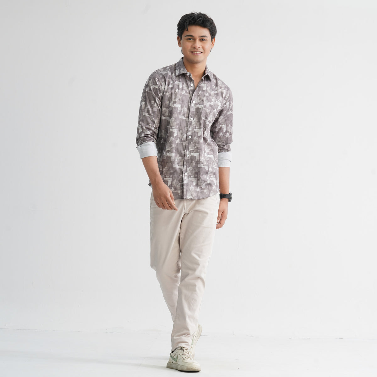 Men's Navy AOP Casual Shirt