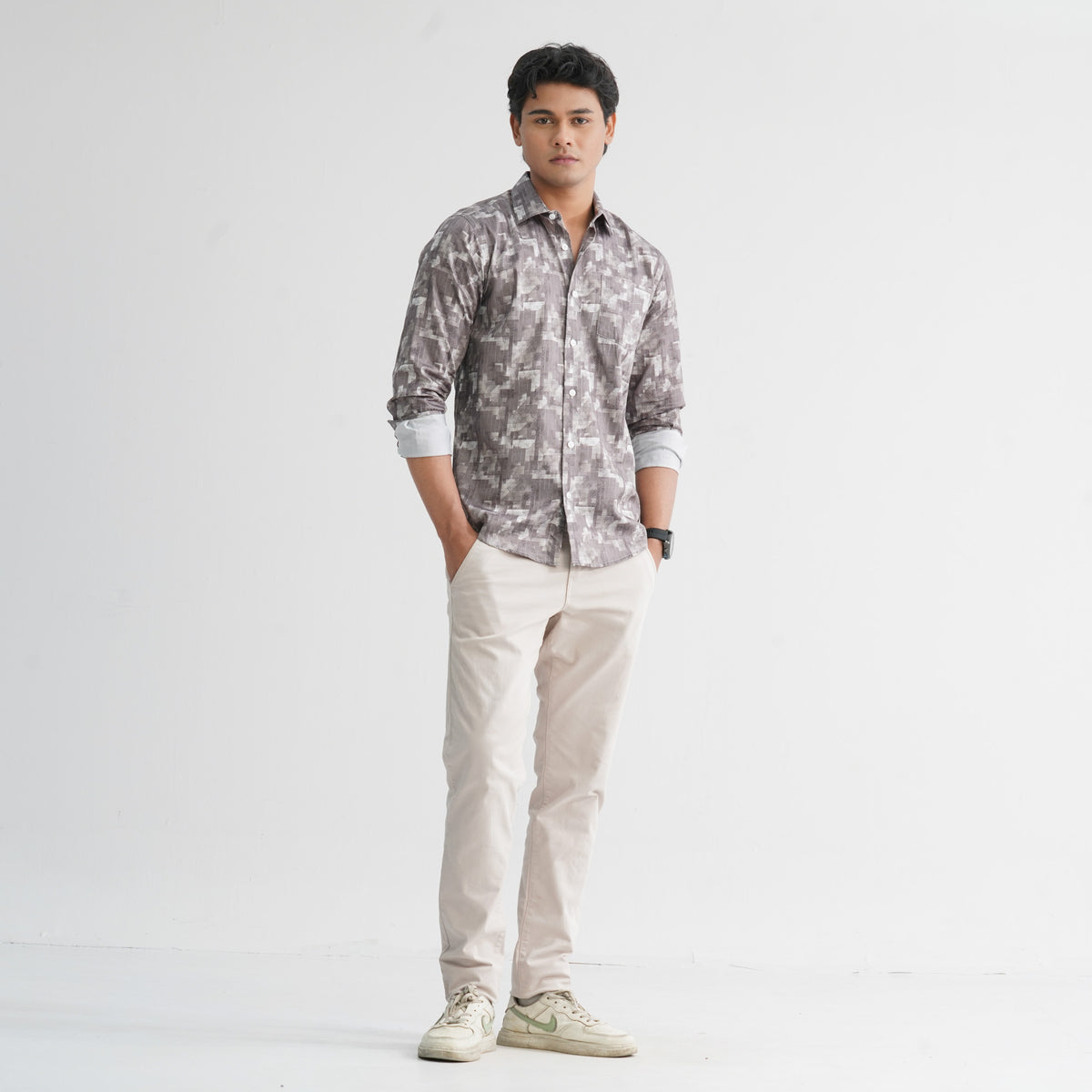 Men's Navy AOP Casual Shirt