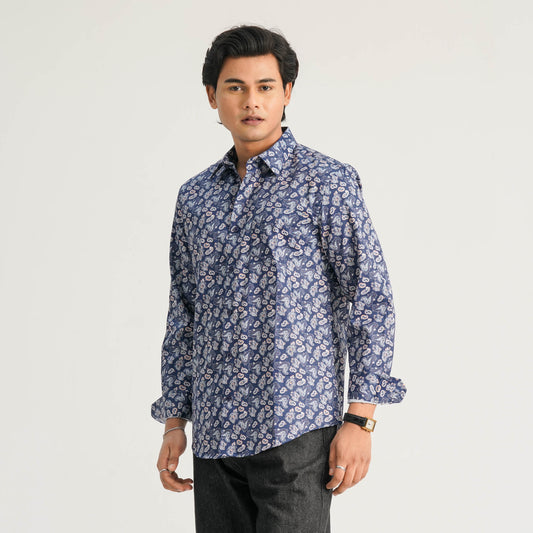 Mens Navy AOP Casual Shirt