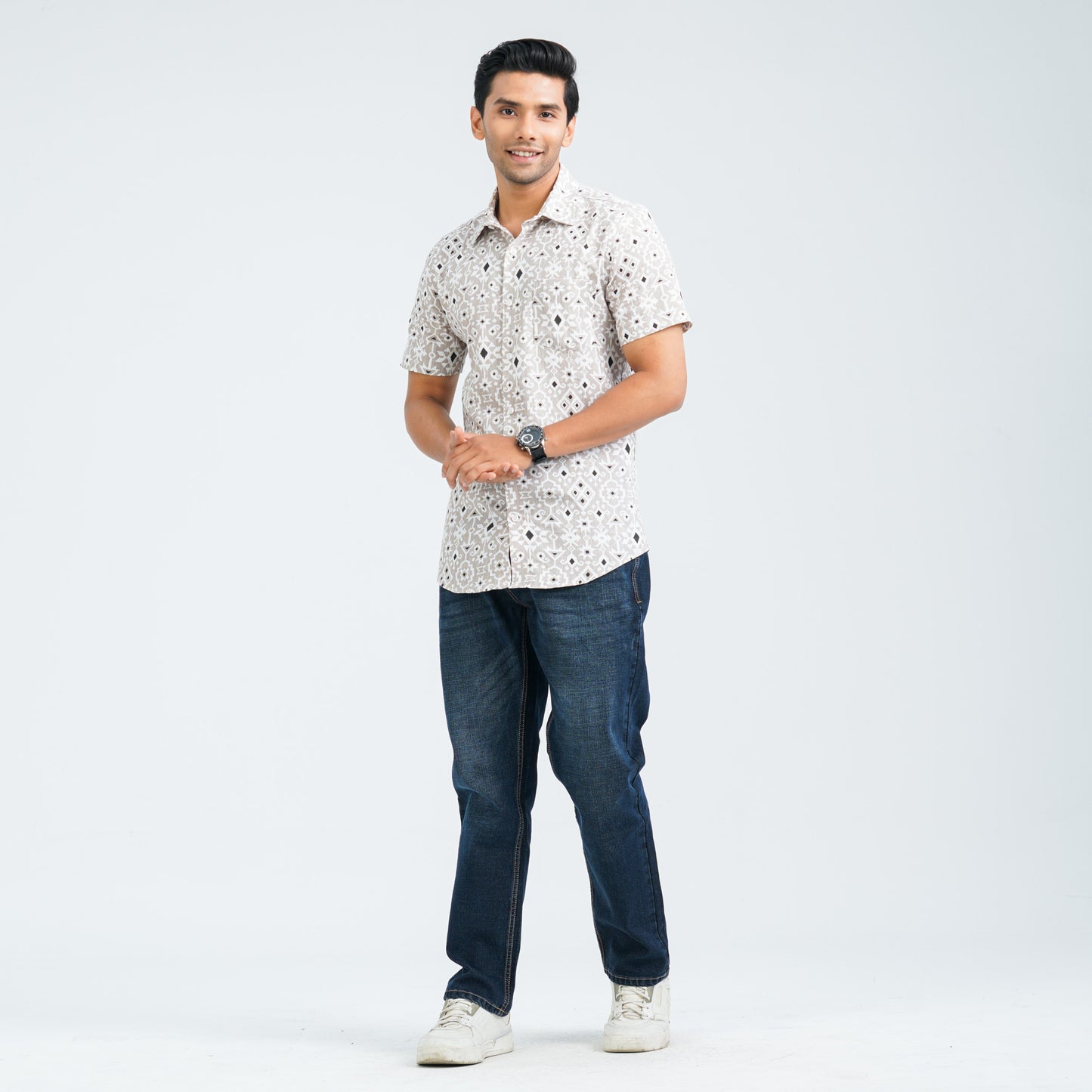 Men’s Beige Casual Cotton Shirt
