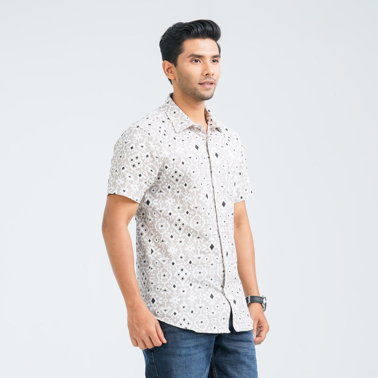 Men’s Beige Casual Cotton Shirt