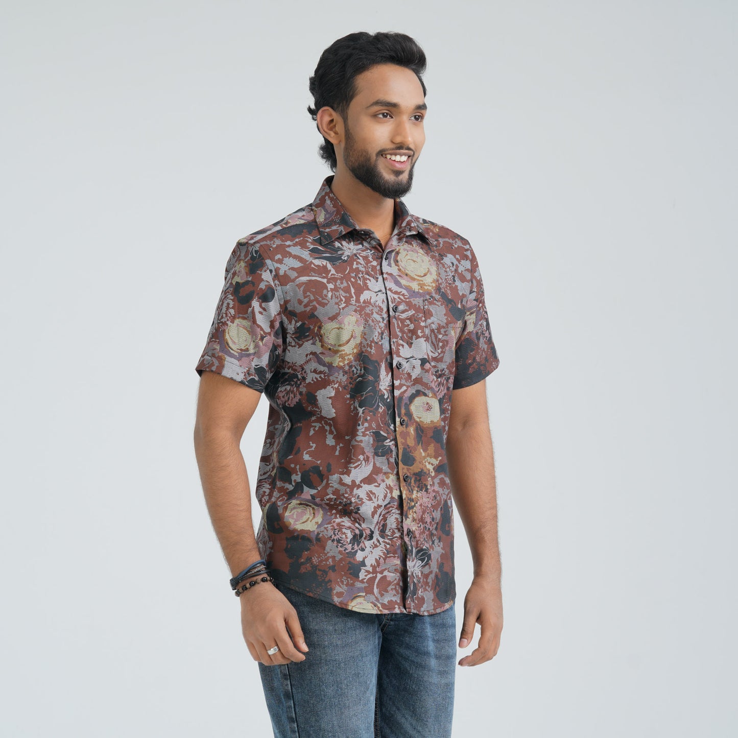 Men’s Brown Blended Casual Shirt