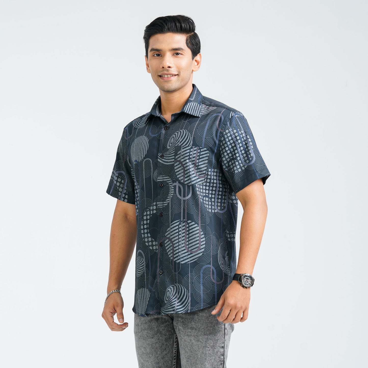 Men’s Black Blended Casual Shirt