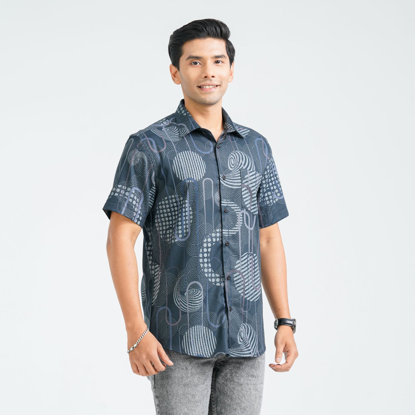 Men’s Black Blended Casual Shirt