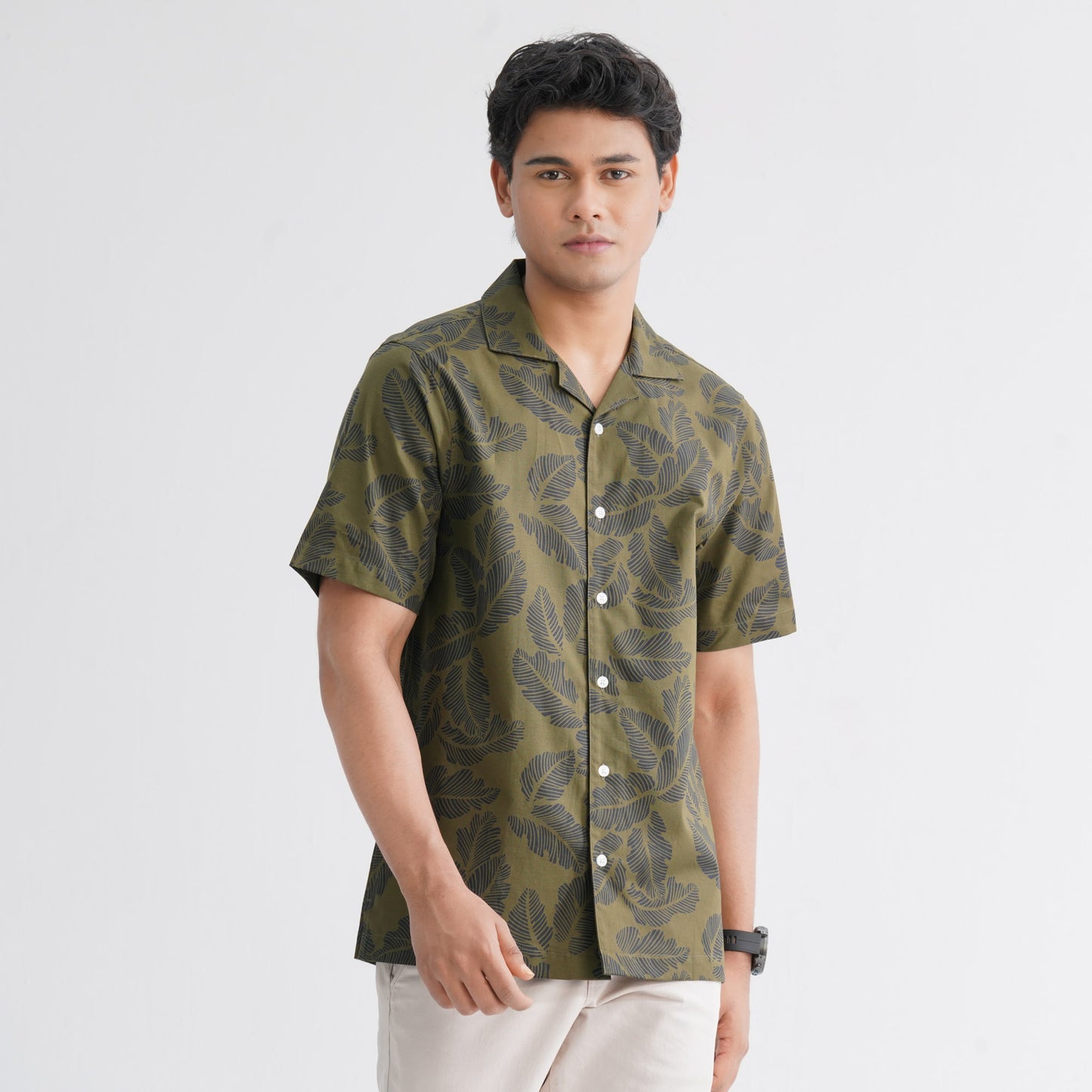 Men’s Olive Blended Casual Shirt