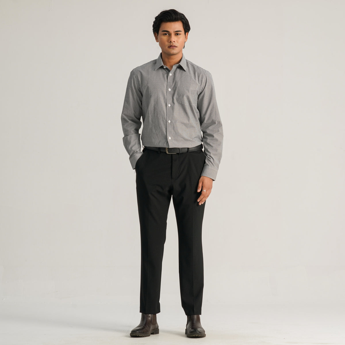 Mens Black and White Check Formal Shirt