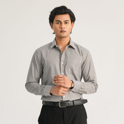 Mens Black and White Check Formal Shirt