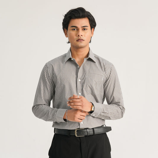Mens Black and White Check Formal Shirt