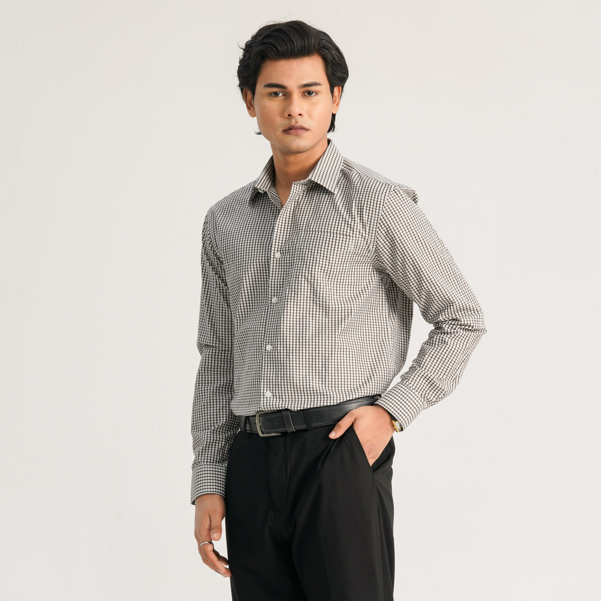 Mens Black and White Check Formal Shirt