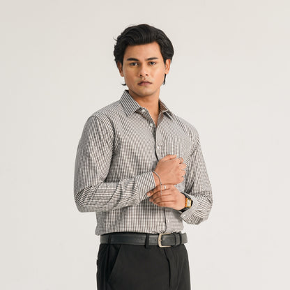 Mens Black and White Check Formal Shirt