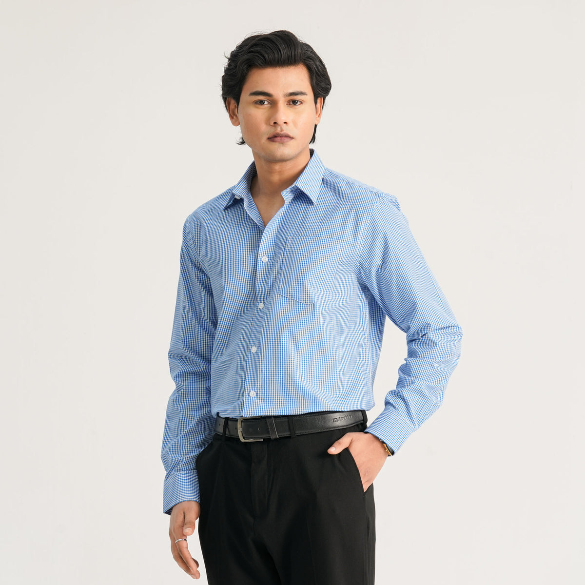 Mens Blue Check Formal Shirt