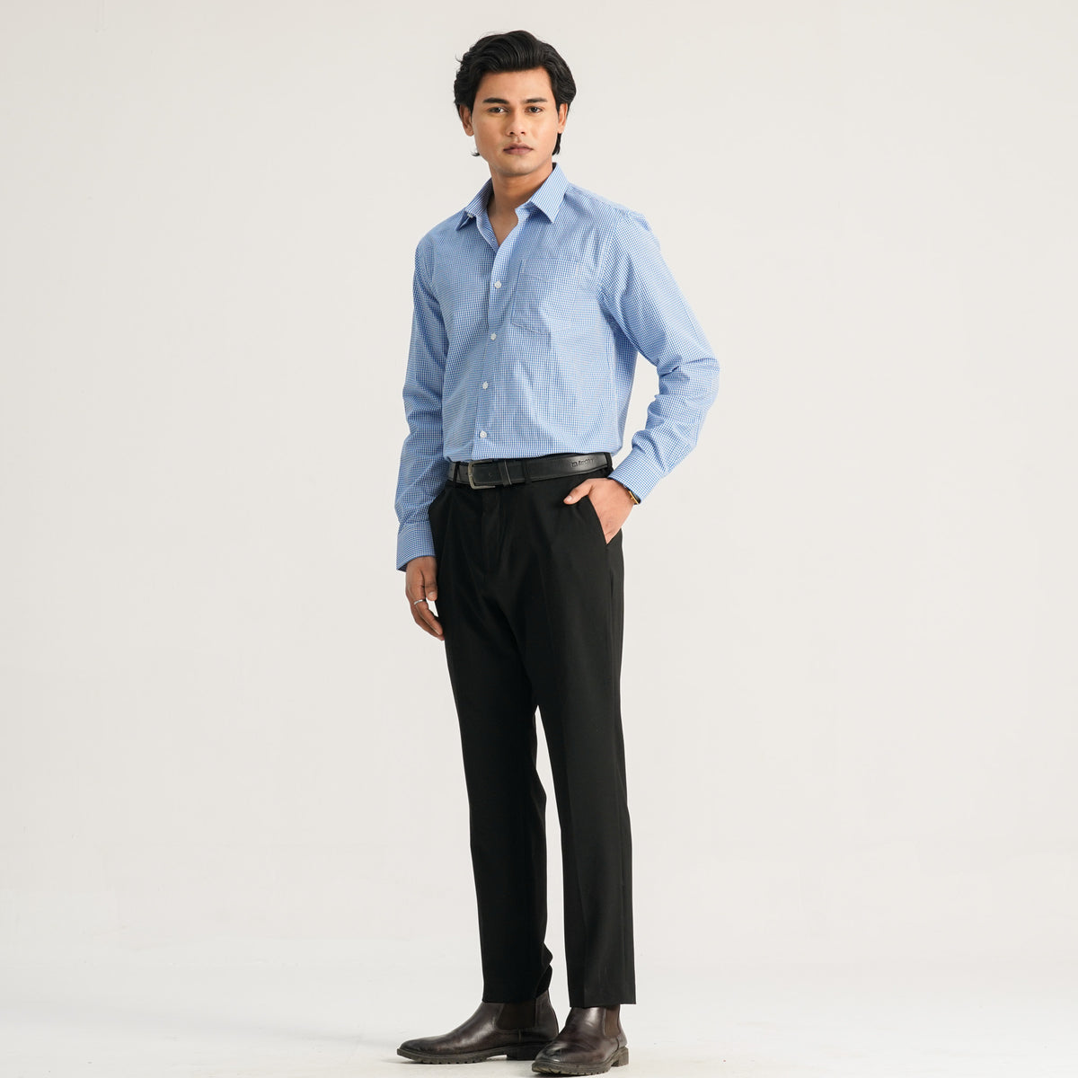 Mens Blue Check Formal Shirt