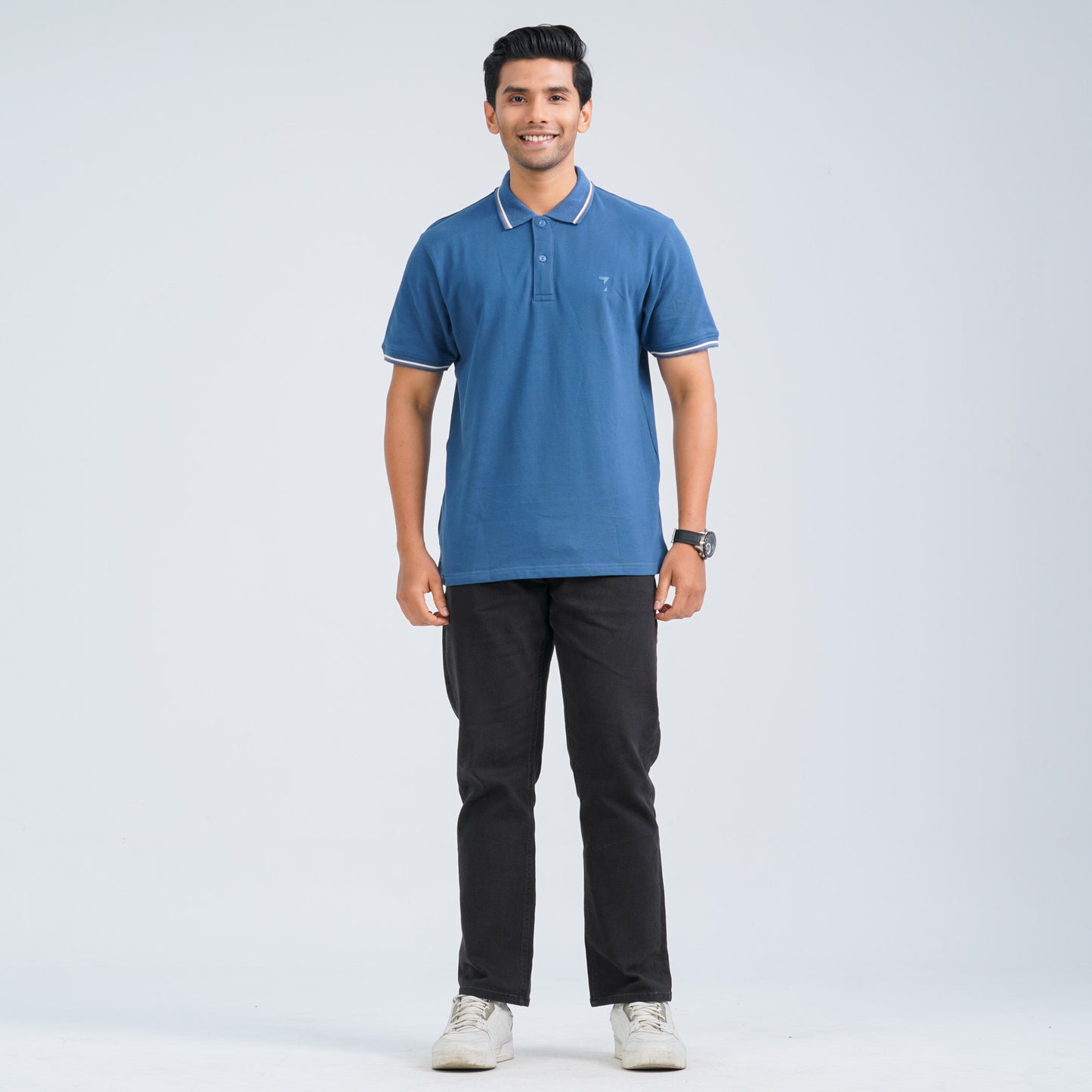 Men's Blue Cotton Polo