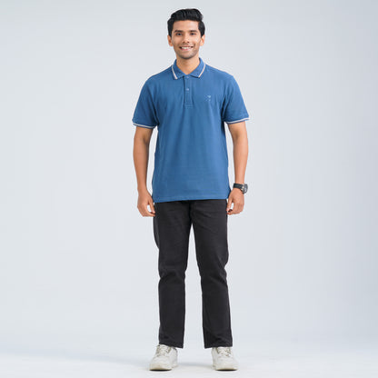 Men's Blue Cotton Polo