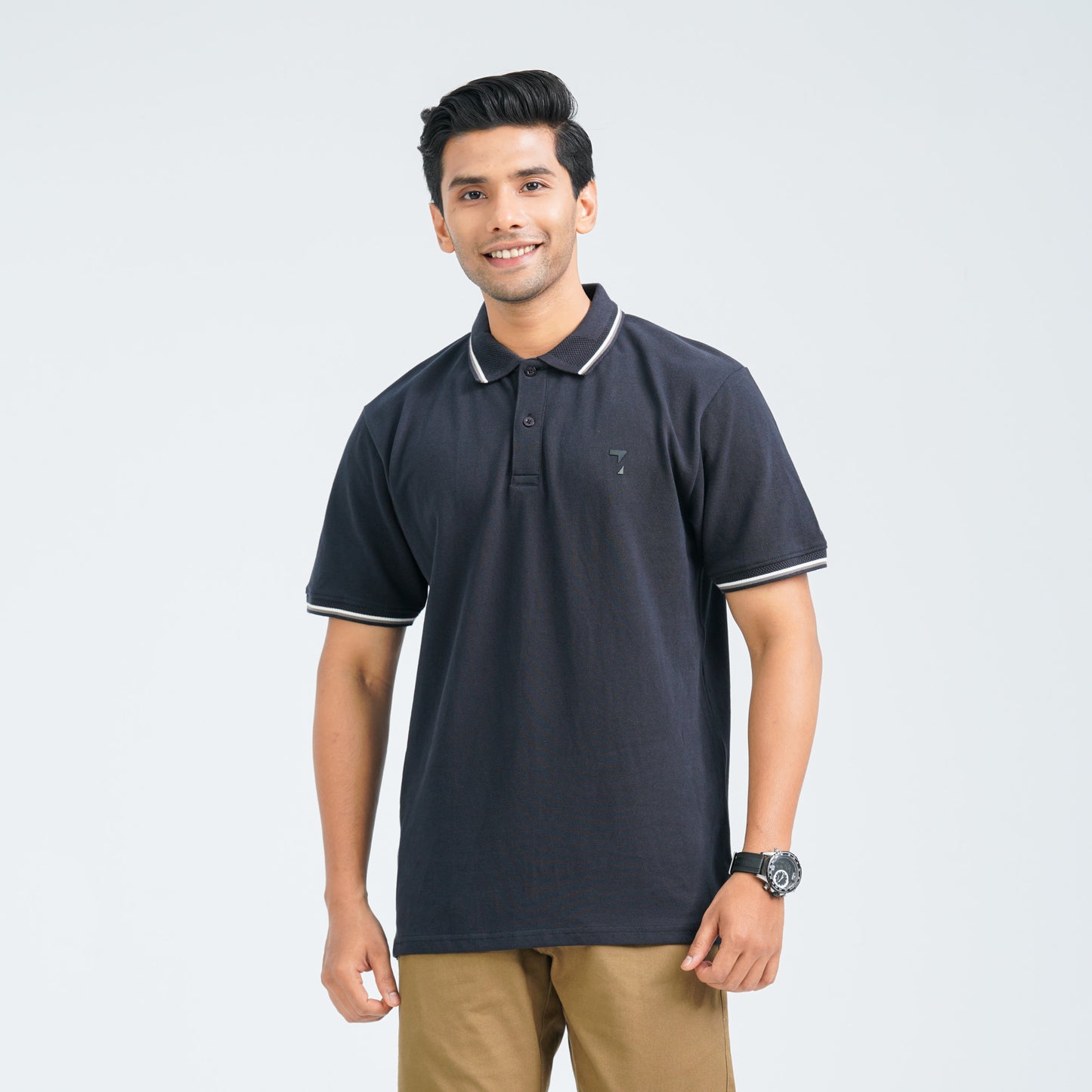 Men's Black Cotton Polo