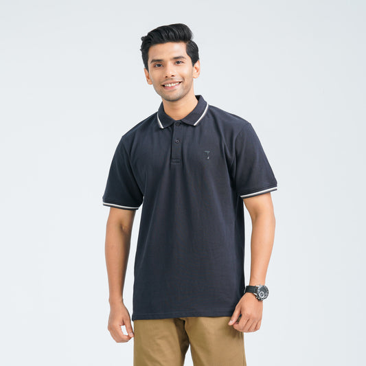 Men's Black Cotton Polo