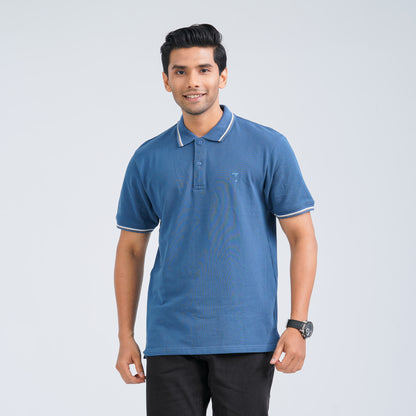 Men's Blue Cotton Polo