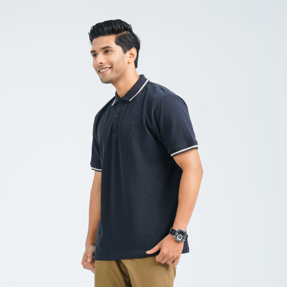 Men's Black Cotton Polo