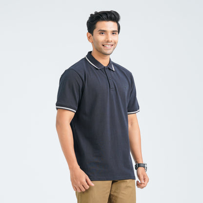Men's Black Cotton Polo