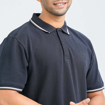 Men's Black Cotton Polo