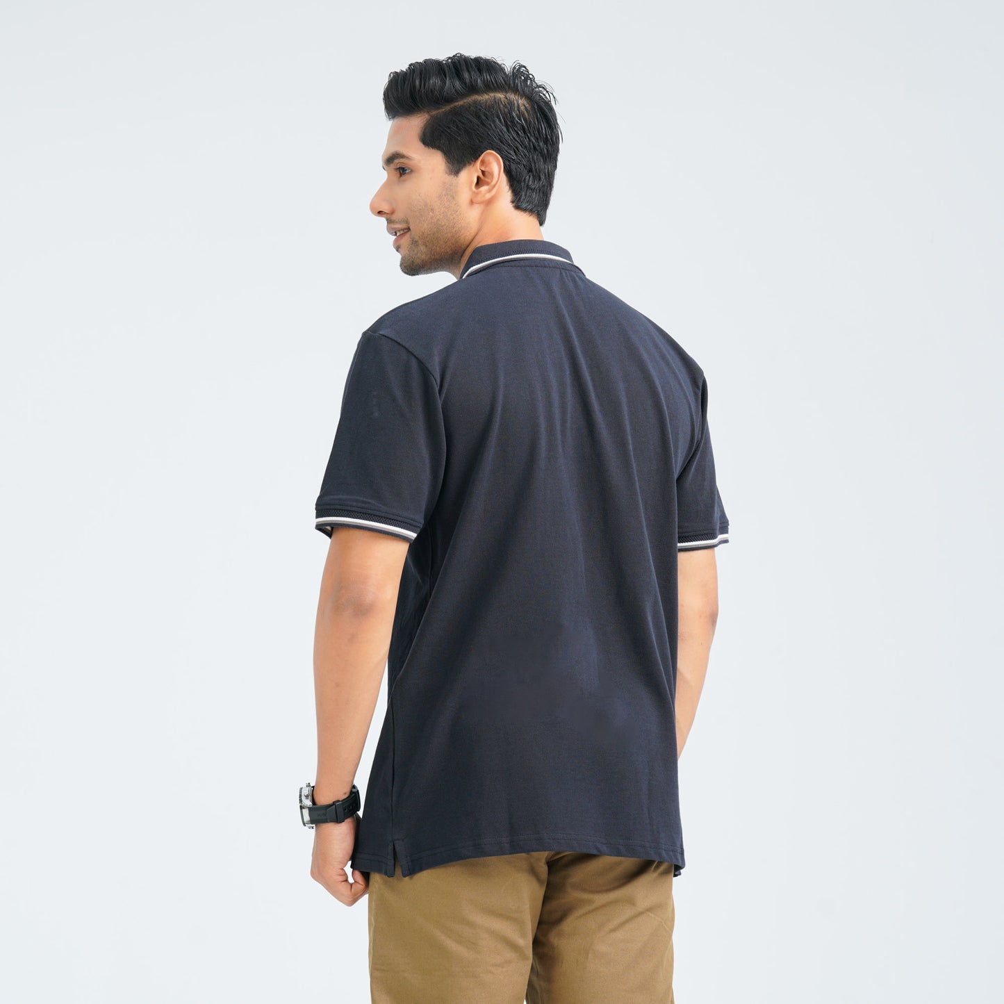 Men's Black Cotton Polo