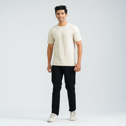 Men's Beige Cotton T-Shirt