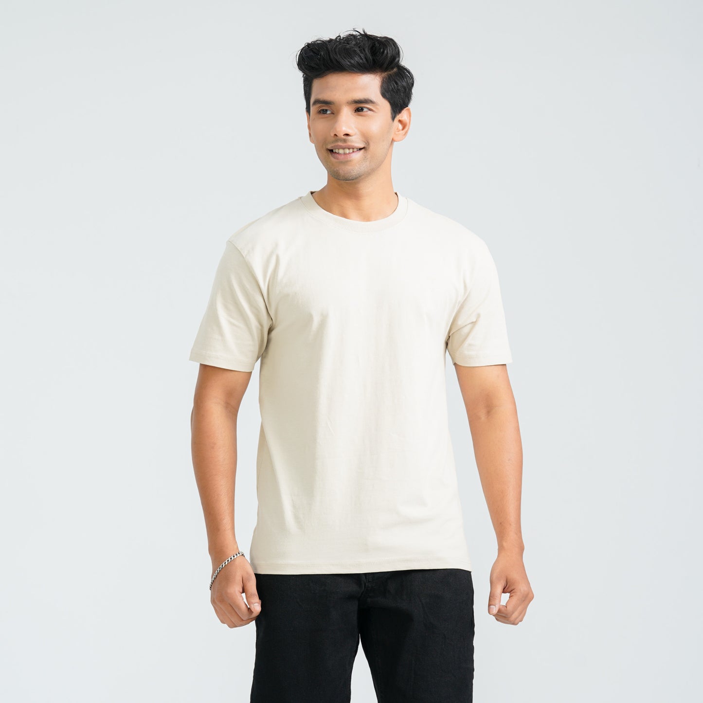 Men's Beige Cotton T-Shirt