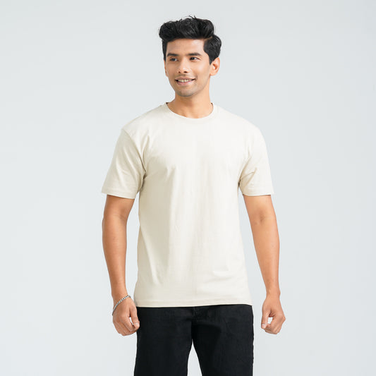 Men's Beige Cotton T-Shirt
