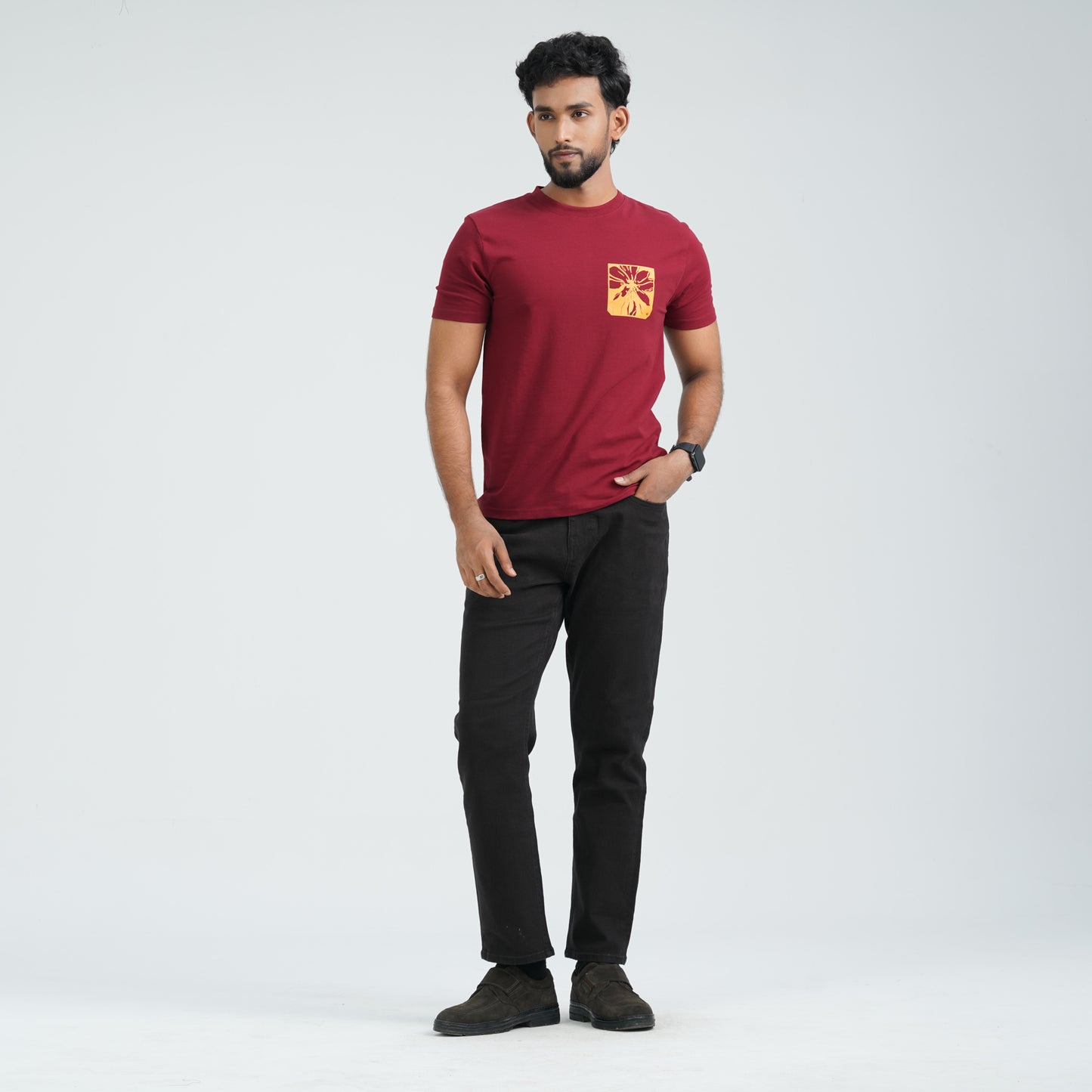 Men's Maroon Cotton T-Shirt