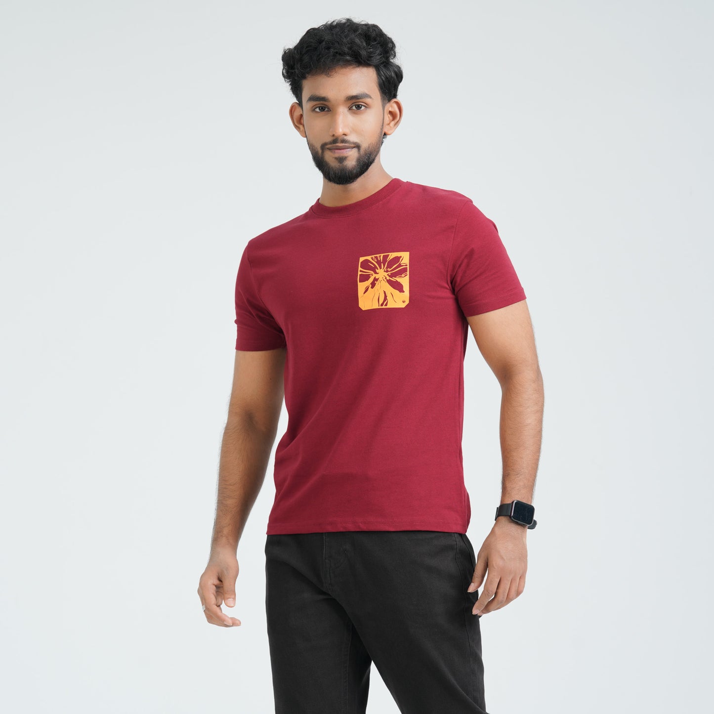 Men's Maroon Cotton T-Shirt
