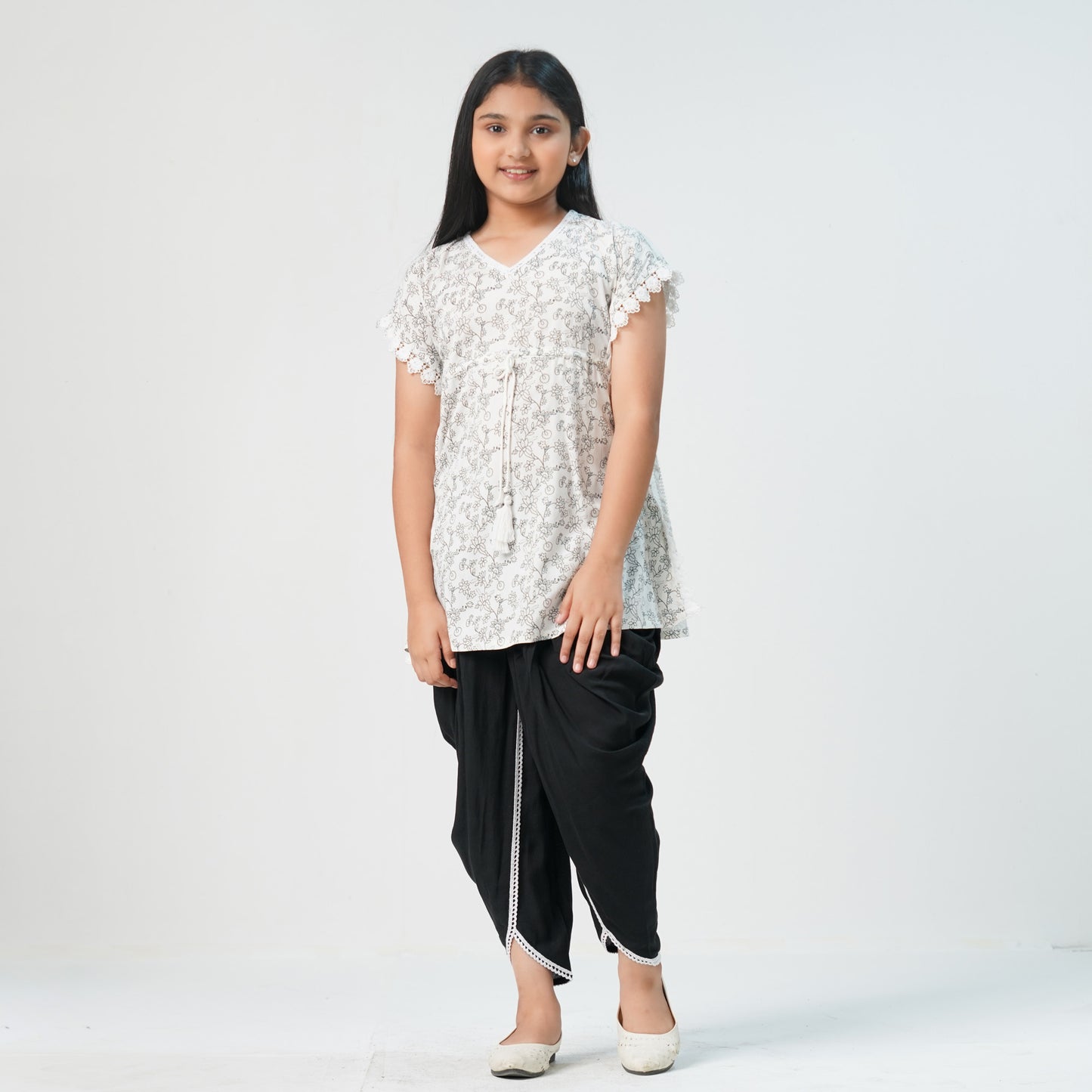 Girls White Black Two-Piece Set