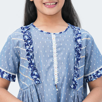 Girl's Blue Cotton Two Piece Set
