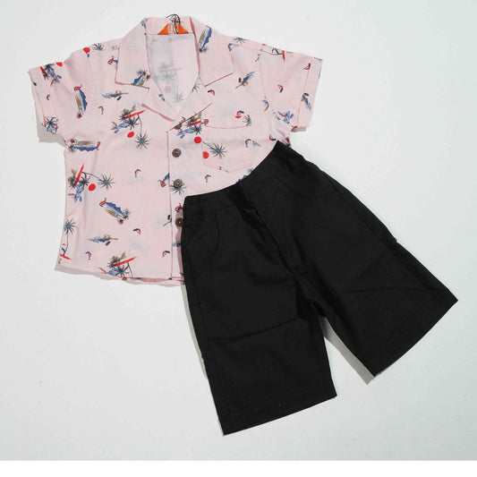 NEW BORN BOYS SHIRT- PINK AOP