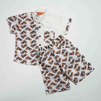 New Born Boys Shirt - White Print