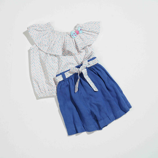 New Born Girls 2Pcs - White & Blue