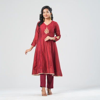 Women's Maroon Silk Two Piece Set