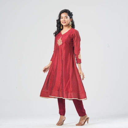 Women's Maroon Silk Two Piece Set